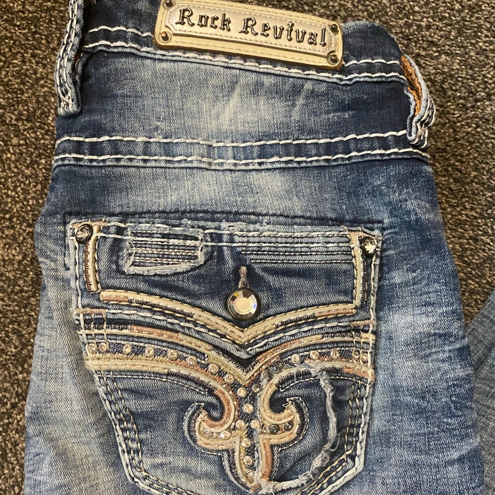 Rock Revival Distressed Blue Jeans
